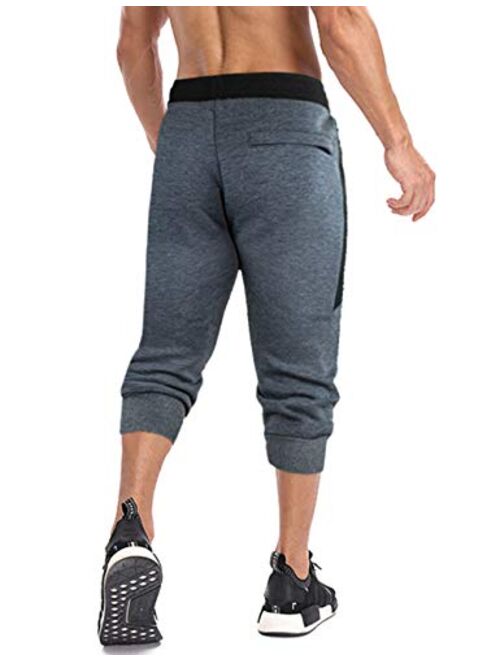 Buy MAGNIVIT Men's 3/4 Jogger Capri Pants Workout Gym Below Knee Shorts ...