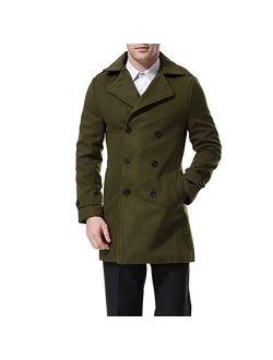 AOWOFS Men's Double Breasted Overcoat Pea Coat Classic Wool Blend Winter Coat