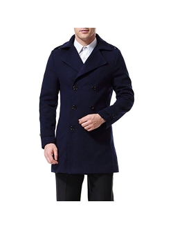 AOWOFS Men's Double Breasted Overcoat Pea Coat Classic Wool Blend Winter Coat