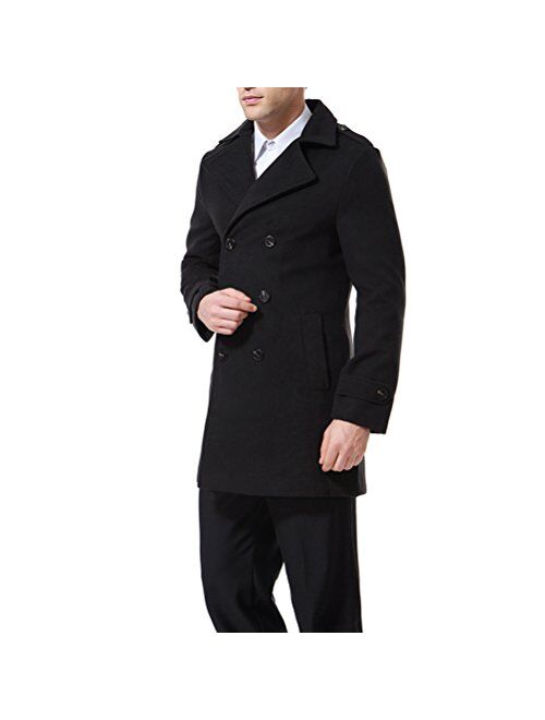 AOWOFS Men's Double Breasted Overcoat Pea Coat Classic Wool Blend Winter Coat