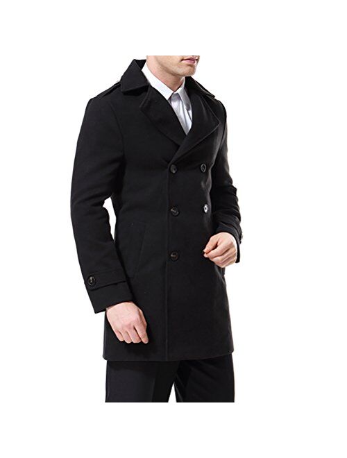 AOWOFS Men's Double Breasted Overcoat Pea Coat Classic Wool Blend Winter Coat