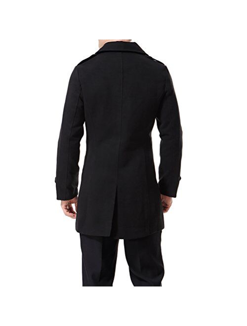 AOWOFS Men's Double Breasted Overcoat Pea Coat Classic Wool Blend Winter Coat