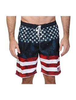 Exist Licensed-Mart Men's Patriotic USA American Flag Stripes and Stars Quick Dry Beach Board Shorts Swim Trunks