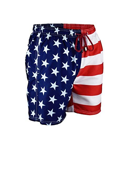 Exist Licensed-Mart Men's Patriotic USA American Flag Stripes and Stars Quick Dry Beach Board Shorts Swim Trunks