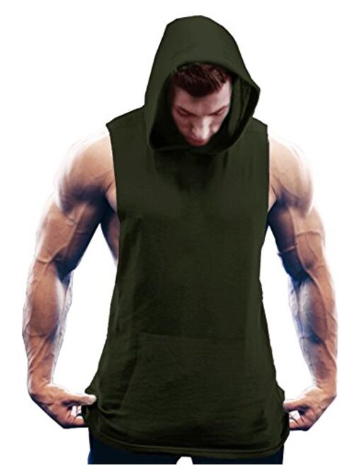 JINIDU Men's Workout Hooded Tank Tops Sleeveless Gym Hoodies with Pockets