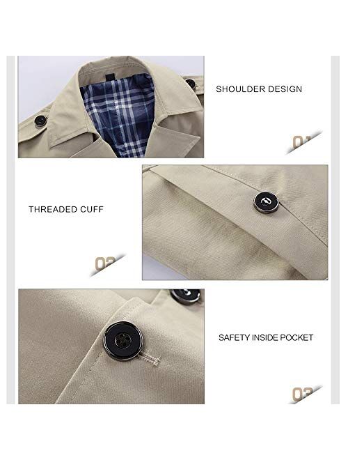 Men's Casual Trench Coat Single Breasted Classic Overcoat Business Jacket Slim Fit