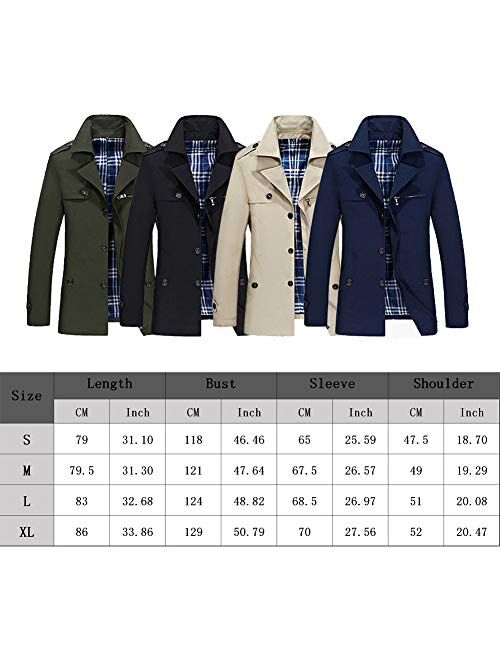 Men's Casual Trench Coat Single Breasted Classic Overcoat Business Jacket Slim Fit