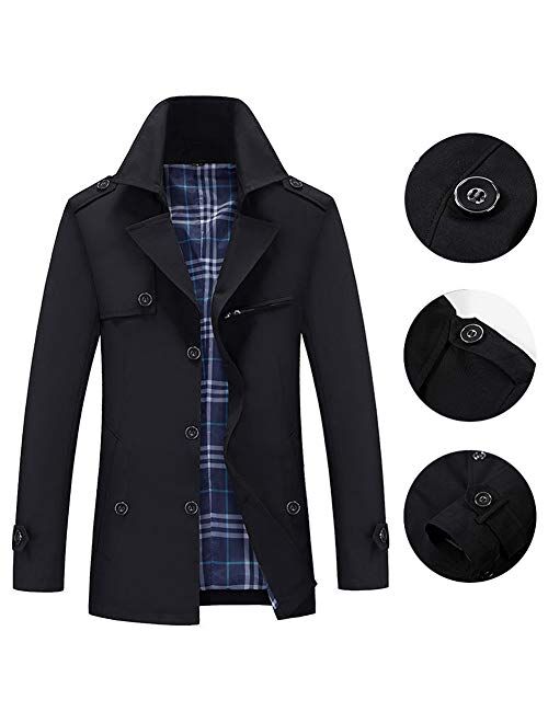 Men's Casual Trench Coat Single Breasted Classic Overcoat Business Jacket Slim Fit