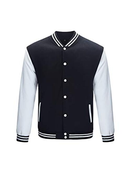 TRIFUNESS Varsity Jacket Letterman Jacket Baseball Jacket with Long Sleeve Banded Collar