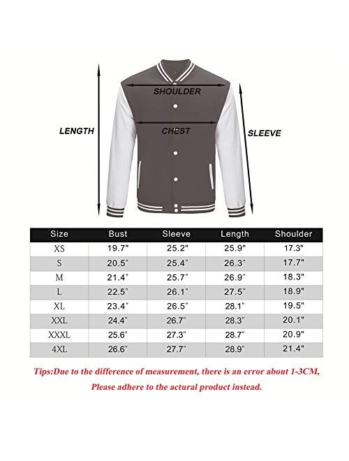 TRIFUNESS Varsity Jacket Letterman Jacket Baseball Jacket with Long Sleeve Banded Collar