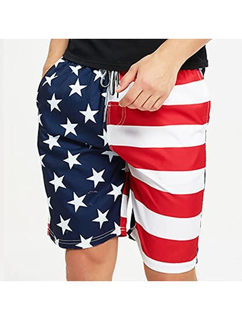 sandbank Mens Shorts Casual Summer Beach Quick Dry Trunks for Men with Pockets USA Flag