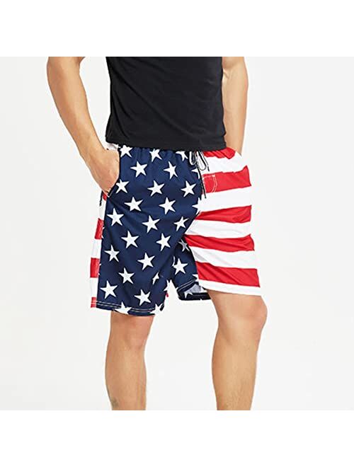 sandbank Mens Shorts Casual Summer Beach Quick Dry Trunks for Men with Pockets USA Flag