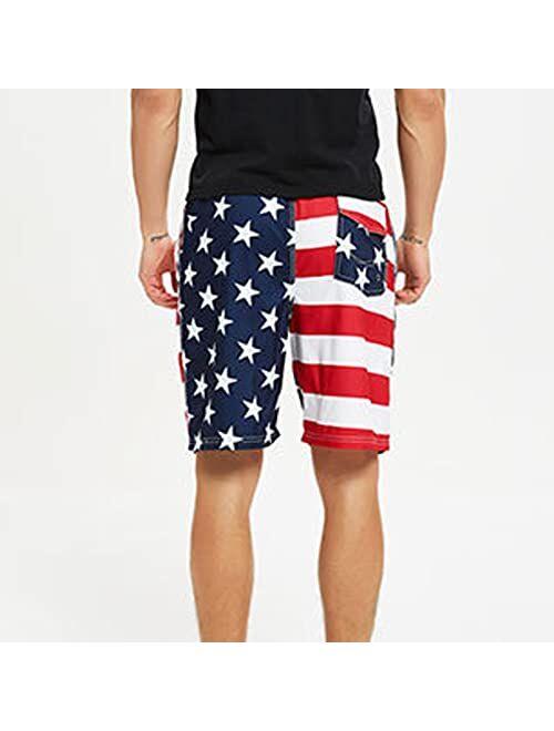 sandbank Mens Shorts Casual Summer Beach Quick Dry Trunks for Men with Pockets USA Flag