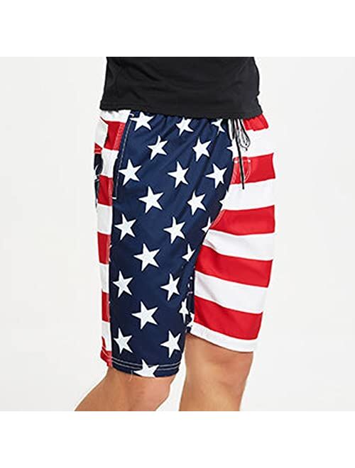 sandbank Mens Shorts Casual Summer Beach Quick Dry Trunks for Men with Pockets USA Flag