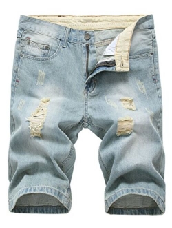 Men's Classic Fit Stylish Distressed Straight Leg Ripped Denim Shorts