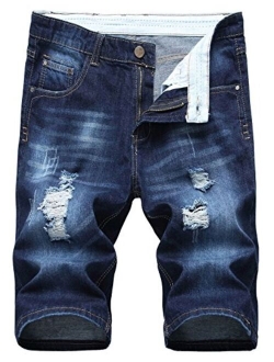 Men's Classic Fit Stylish Distressed Straight Leg Ripped Denim Shorts