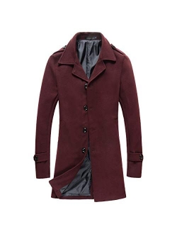 Mens Single Breasted Trench Coat Slim Fit Notched Collar Overcoat