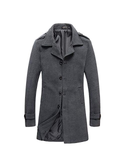 Mens Single Breasted Trench Coat Slim Fit Notched Collar Overcoat