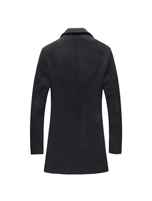 Mens Single Breasted Trench Coat Slim Fit Notched Collar Overcoat