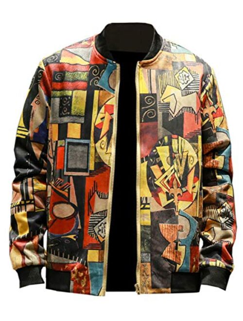 EMAOR Mens Casual Slim Fit Printed Jacket Coat (Lightweight Style & Cotton Padded Style)