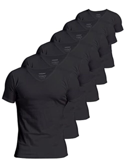 Comfneat Men's 6-Pack 100% Cotton Comfy Undershirts V-Neck T-Shirts