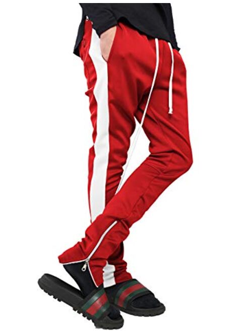 Mens Stripe Track Pants Skinny Fit Stretch Trouser Elastic Jogger