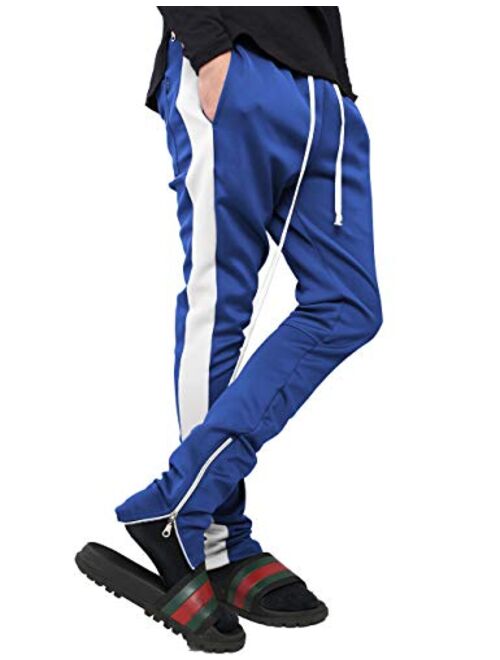 Mens Stripe Track Pants Skinny Fit Stretch Trouser Elastic Jogger