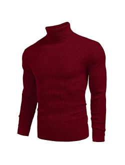 Mens Ribbed Slim Fit Long Sleeve Knitted Pullover Top Turtleneck Thermal Sweater