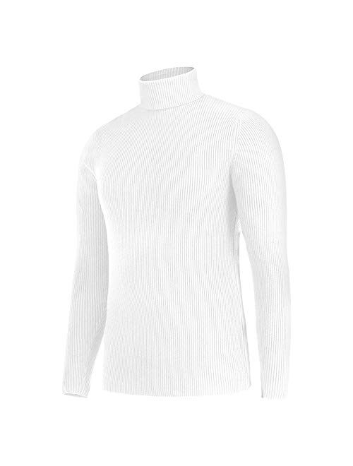 Mens Ribbed Slim Fit Long Sleeve Knitted Pullover Top Turtleneck Thermal Sweater