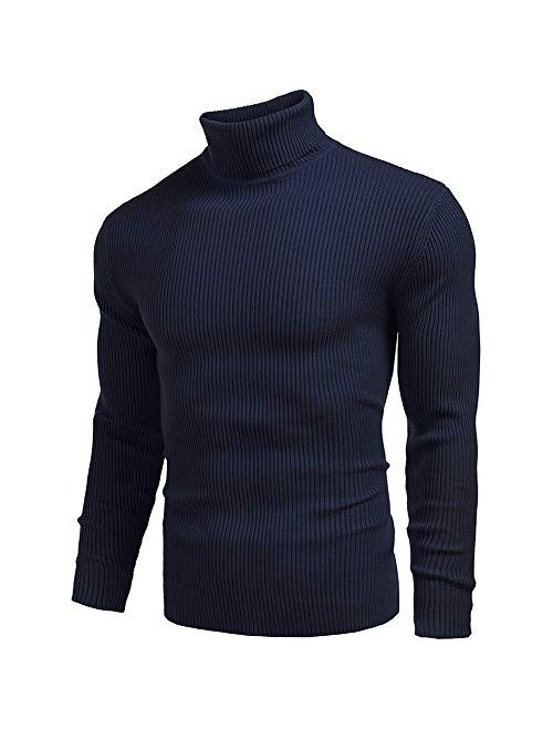 Mens Ribbed Slim Fit Long Sleeve Knitted Pullover Top Turtleneck Thermal Sweater