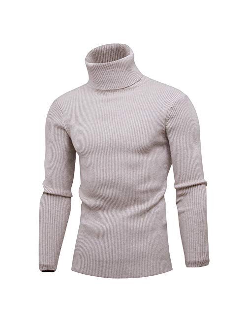 Mens Ribbed Slim Fit Long Sleeve Knitted Pullover Top Turtleneck Thermal Sweater