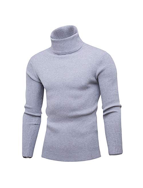 Mens Ribbed Slim Fit Long Sleeve Knitted Pullover Top Turtleneck Thermal Sweater