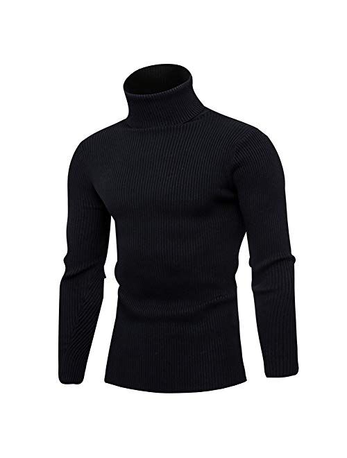 Mens Ribbed Slim Fit Long Sleeve Knitted Pullover Top Turtleneck Thermal Sweater