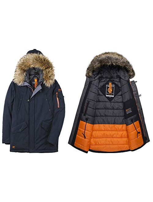 TIGER FORCE Parka Coat Winter Men Waterproof Hooded Jacket Quilted Ski Snowjacket Extremely Cold