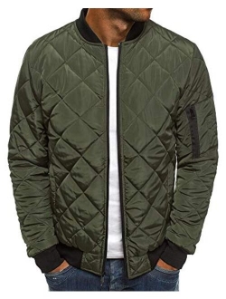 Pengfei Mens Diamond Quilted Jackets Bomber Varsity Winter Fall Chunky Coats Outwear