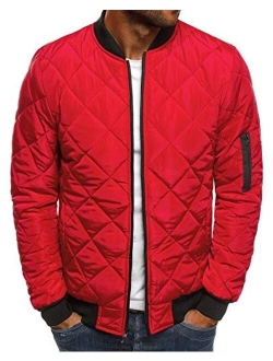 Pengfei Mens Diamond Quilted Jackets Bomber Varsity Winter Fall Chunky Coats Outwear