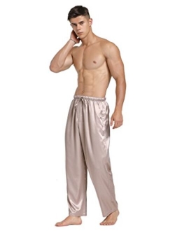 Lavenderi Mens Satin Pajama Pants, Long Pajama Bottoms with Drawstring