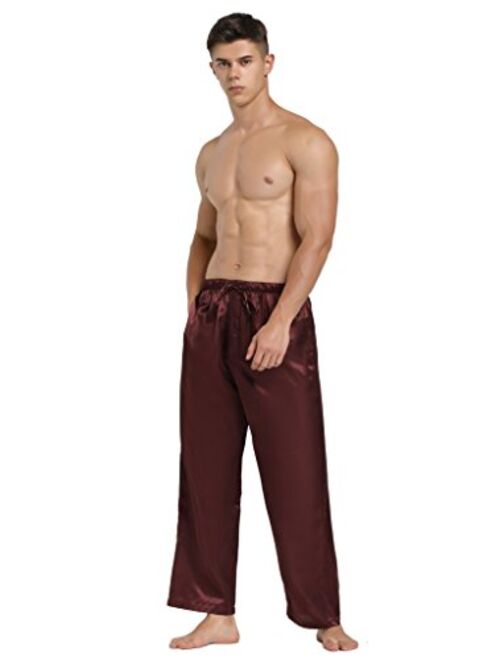 Lavenderi Mens Satin Pajama Pants, Long Pajama Bottoms with Drawstring