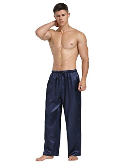 Lavenderi Mens Satin Pajama Pants, Long Pajama Bottoms with Drawstring