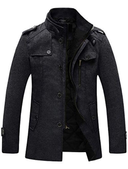 Wantdo Men's Wool Blend Jacket Stand Collar Windproof Pea Coat