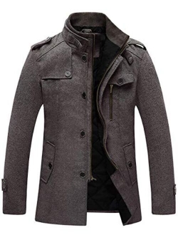 Wantdo Men's Wool Blend Jacket Stand Collar Windproof Pea Coat