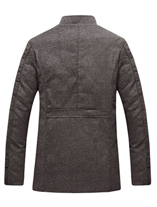 Wantdo Men's Wool Blend Jacket Stand Collar Windproof Pea Coat