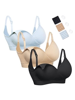 HOFISH 3 Pack Seamless Clip Down Deep V Neck Push Up Nursing Bra Maternity Bras 3PACK Inlcuding Extenders & Clips