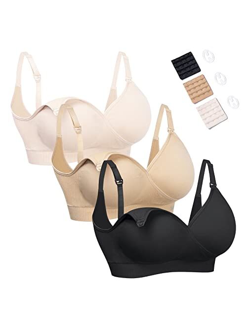 HOFISH 3 Pack Seamless Clip Down Deep V Neck Push Up Nursing Bra Maternity Bras 3PACK Inlcuding Extenders & Clips