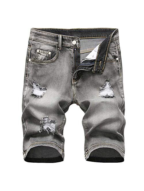 HiLY Men's Stretch Ripped Denim Shorts Casual Summer Jeans Shorts