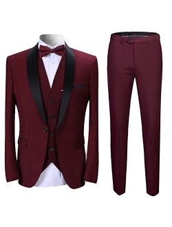 Boyland Mens 3 Pieces Suit Shawl Lapel Tuxedo Suits One Button Tux Jacket Vest Trousers Dinner Wedding