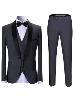 Boyland Mens 3 Pieces Suit Shawl Lapel Tuxedo Suits One Button Tux Jacket Vest Trousers Dinner Wedding