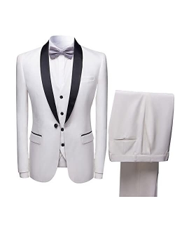 Boyland Mens 3 Pieces Suit Shawl Lapel Tuxedo Suits One Button Tux Jacket Vest Trousers Dinner Wedding