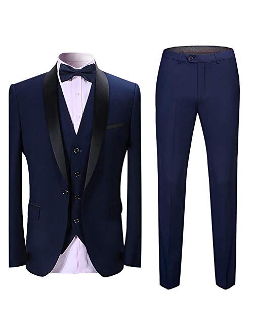 Boyland Mens 3 Pieces Suit Shawl Lapel Tuxedo Suits One Button Tux Jacket Vest Trousers Dinner Wedding