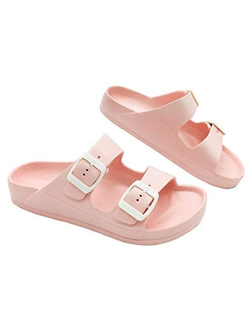 LUFFYMOMO Adjustable Slip on Eva Double Buckle Slides Comfort Footbed Thong Sandals for Womens Mens